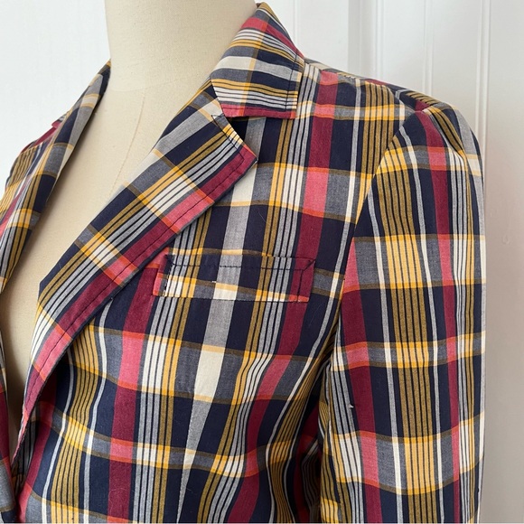 Vintage Plaid Oversized Blazer Light Jacket Red White Blue Yellow Preppy Size 8 - Picture 7 of 10